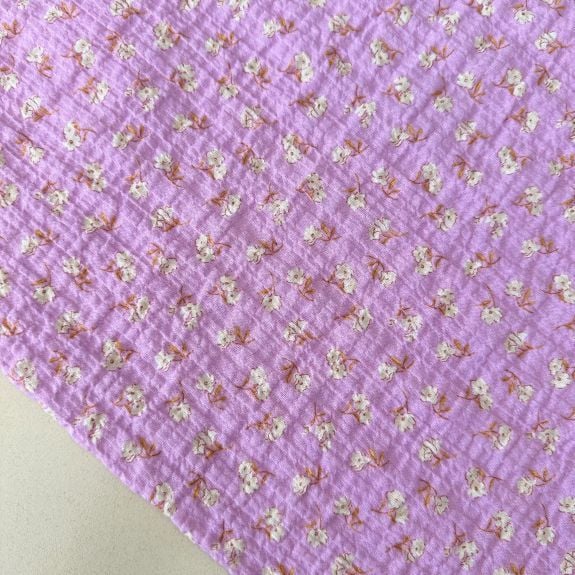 Pembe Çıtır Çiçekli Gofre Kumaş
