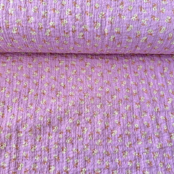 Pembe Çıtır Çiçekli Gofre Kumaş