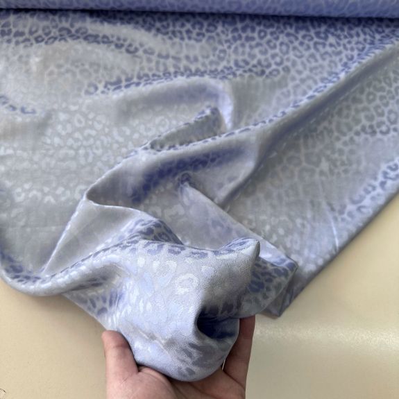 Leopar Desen İpek Jakar Kumaş Gri