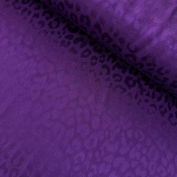Leopar Desen İpek Jakar Kumaş Mor