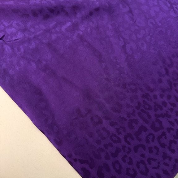 Leopar Desen İpek Jakar Kumaş Mor
