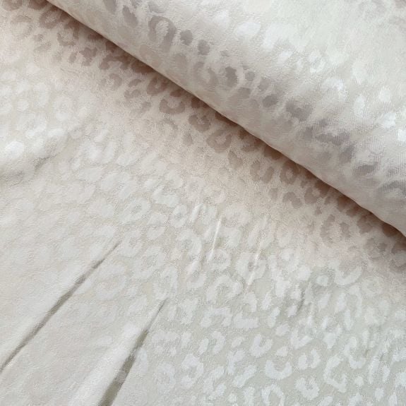 Leopar Desen İpek Jakar Kumaş Krem