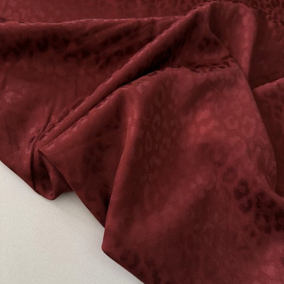 Leopar Desen İpek Jakar Kumaş Bordo