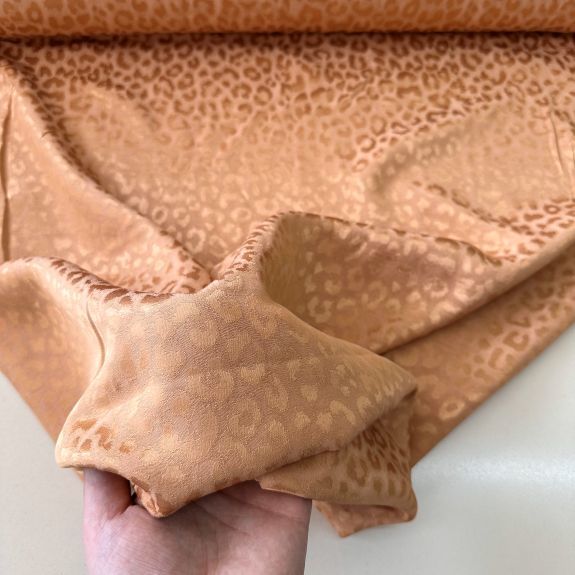 Leopar Desen İpek Jakar Kumaş Camel