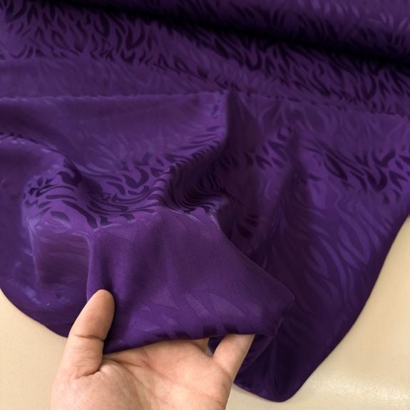 Zebra Desen İpek Jakar Kumaş Mor