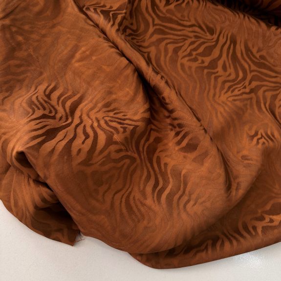 Zebra Desen İpek Jakar Kumaş Bakır