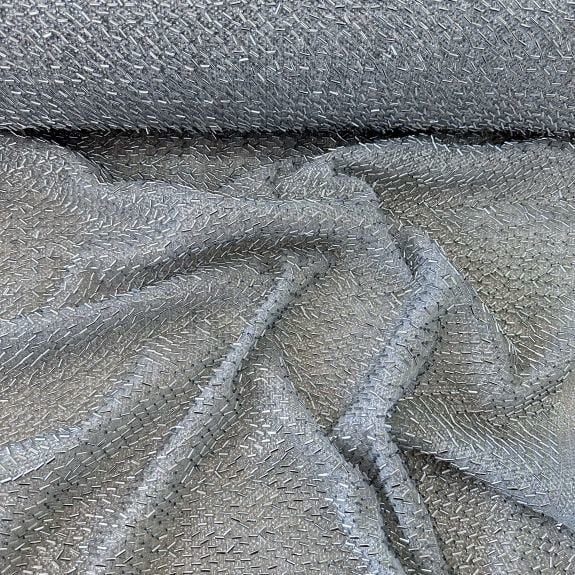 Boru Boncuk İşlemeli Dantel Kumaş Gri