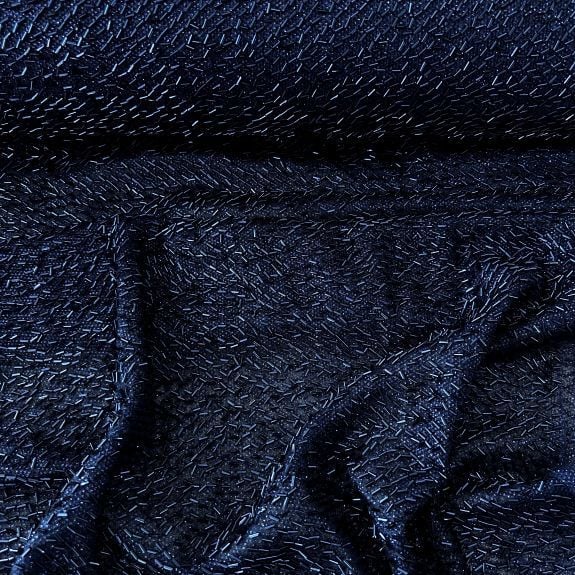 Boru Boncuk İşlemeli Dantel Kumaş Lacivert