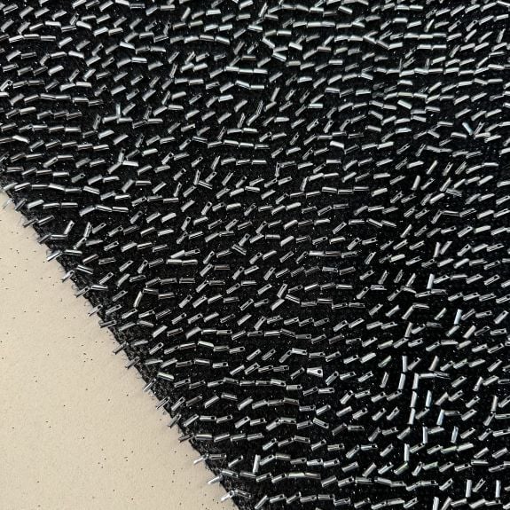 Boru Boncuk İşlemeli Dantel Kumaş Gümüş