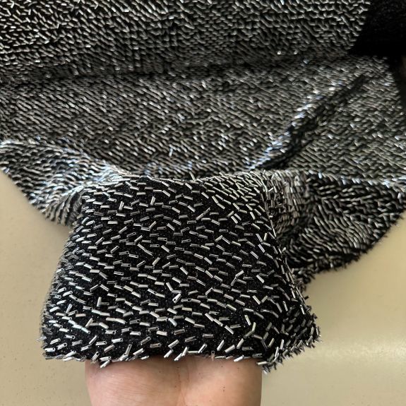 Boru Boncuk İşlemeli Dantel Kumaş Gümüş