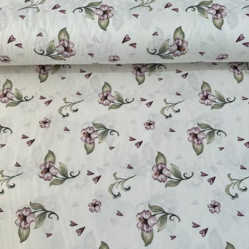 Tek Çiçekli Poplin Kumaş Leylak