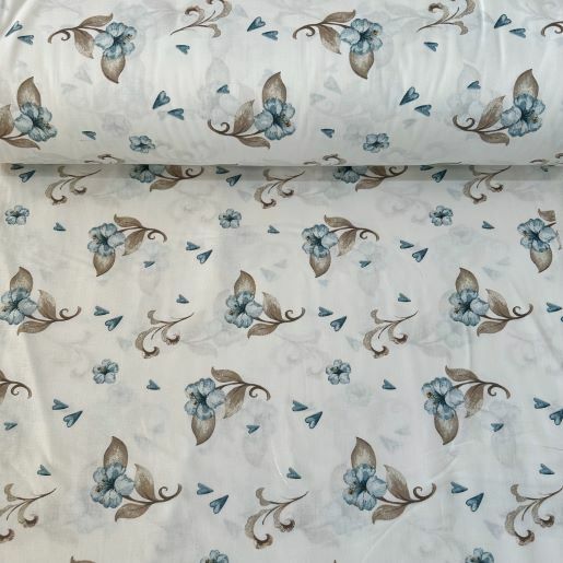 Tek Çiçekli Poplin Kumaş Mavi