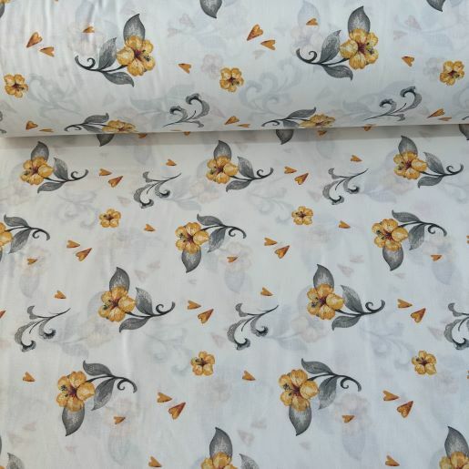 Tek Çiçekli Poplin Kumaş Sarı