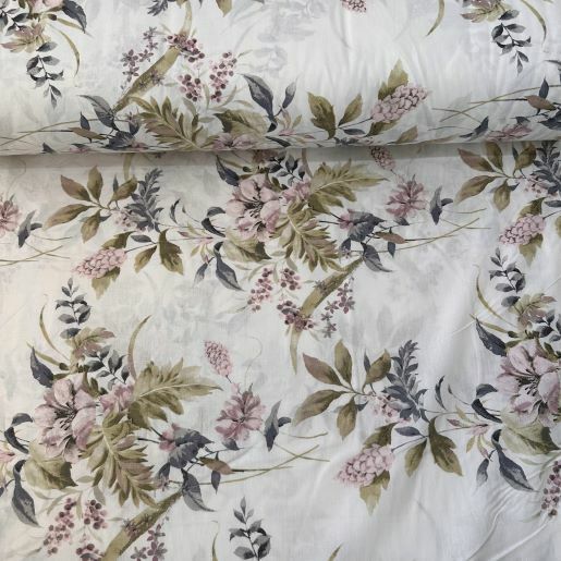 Buket Çiçekler Poplin Kumaş Lila