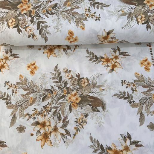 Buket Çiçekler Poplin Kumaş Sarı