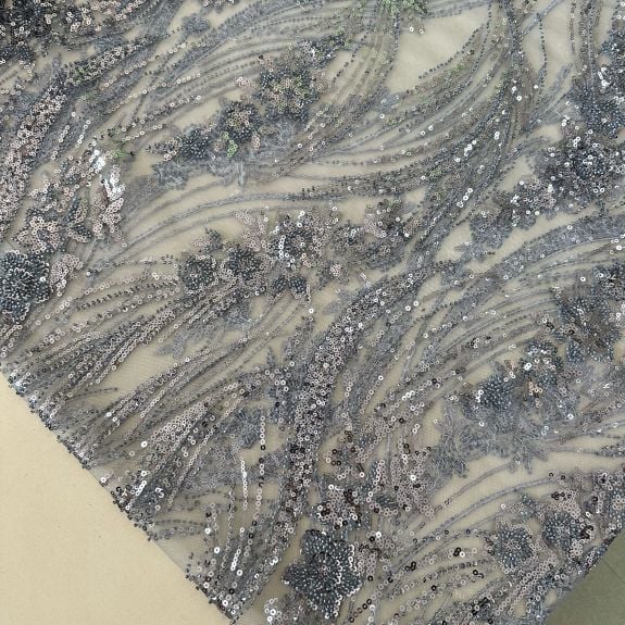 Parlak Pullu Kempis Dantel Gri