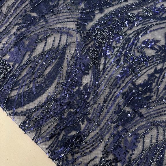 Parlak Pullu Kempis Dantel Lacivert