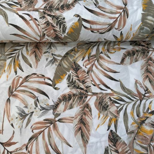 Deve Tabanı Yapraklı Poplin Kumaş Kahverengi