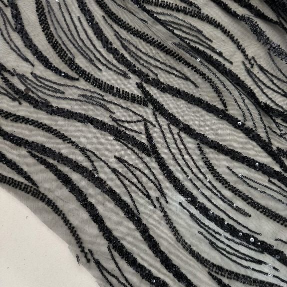 Parlak Pullu Kempis Dantel Siyah