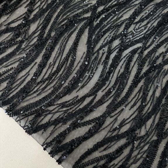 Parlak Pullu Kempis Dantel Siyah