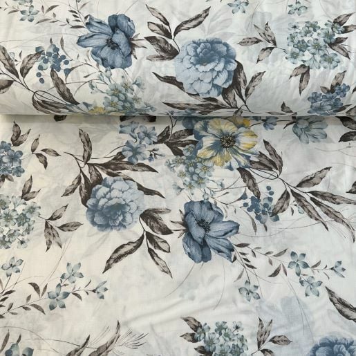 Güllü Nevresimlik Poplin Mavi