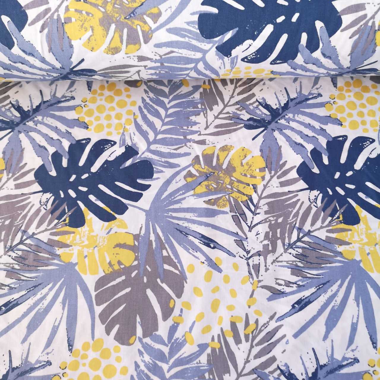 Palmiye Yaprağı Poplin Kumaş Mavi