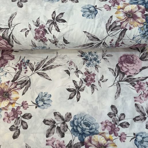 Güllü Nevresimlik Poplin Mor