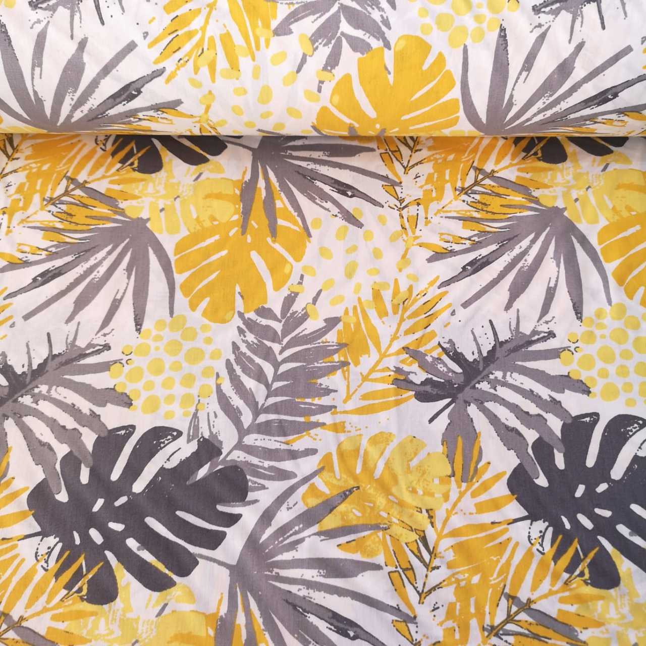 Palmiye Yaprağı Poplin Kumaş Sarı