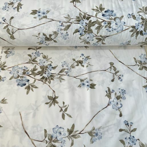 Sarmaşık Minik Çiçekler Poplin Kumaş Mavi