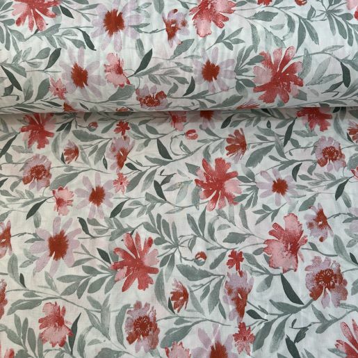 Kasımpatı Çiçekli Poplin Kumaş Pembe