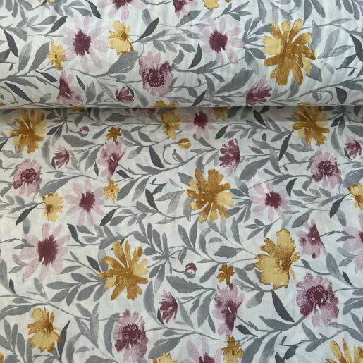 Kasımpatı Çiçekli Poplin Kumaş Sarı