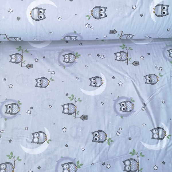 Minik Baykuşlar Poplin Kumaş Gri