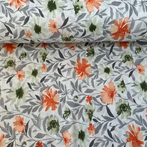 Kasımpatı Çiçekli Poplin Kumaş Turuncu