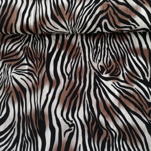 Kahve Rengi Zebra Desen Viskon Kumaş