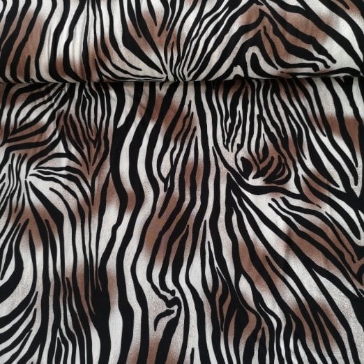 Kahve Rengi Zebra Desen Viskon Kumaş