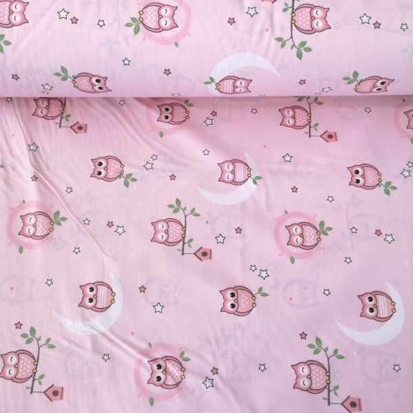 Minik Baykuşlar Poplin Kumaş Pembe