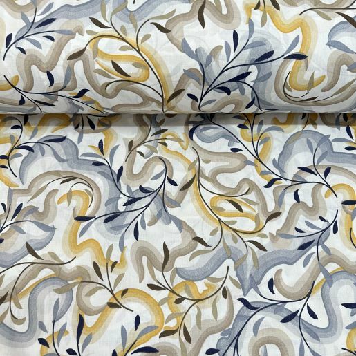 Ebruli Desen Poplin Kumaş Gri