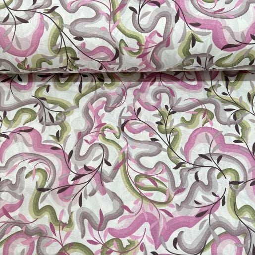 Ebruli Desen Poplin Kumaş Pembe