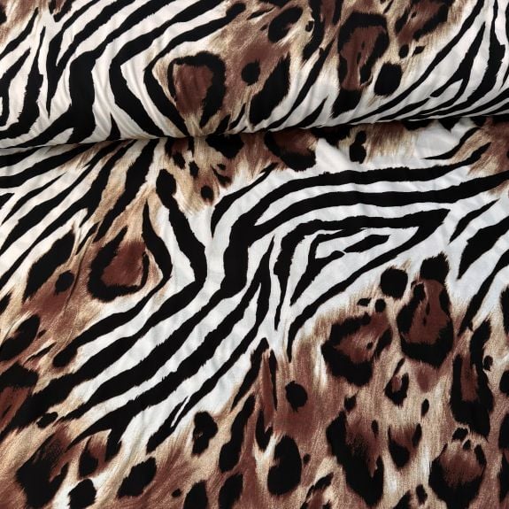 Karışık Leopar Desenli Viskon Kumaş