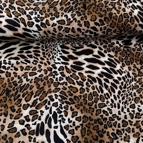 Karışık Leopar Desenli Viskon Kumaş