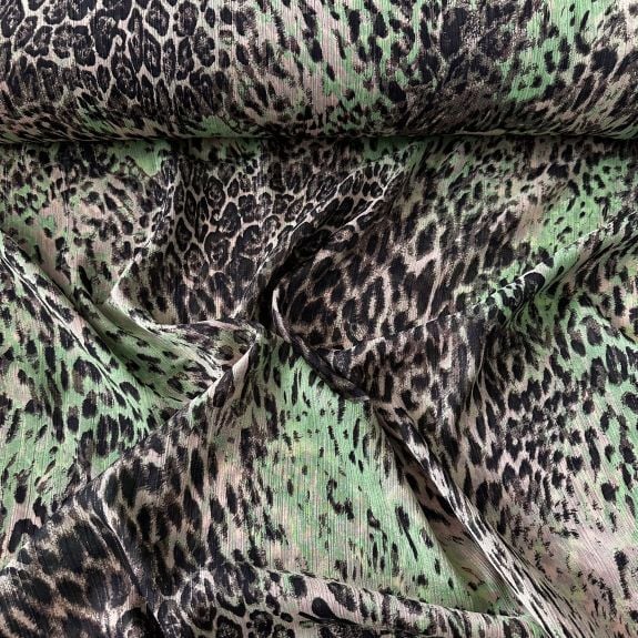 Yeşil Leopar Şifon Kumaş