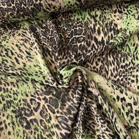 Yeşil Leopar Şifon Kumaş
