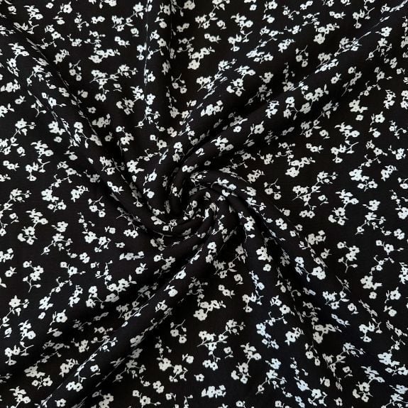 Minik Çiçekli Viskon Kumaşlar Siyah
