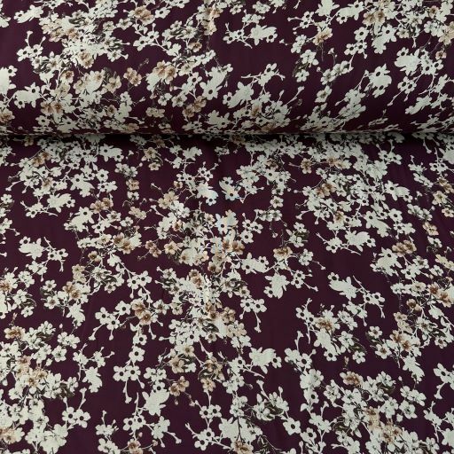 Krem Papatyalı Viskon Kumaş Mor