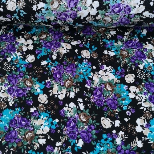 Buket Çiçekler Tek En Viskon Kumaş Mor