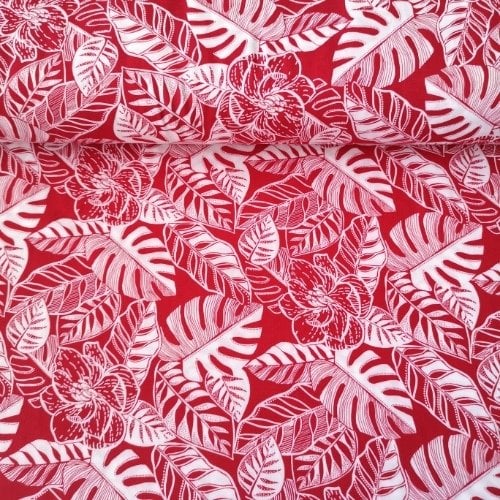 Tropical Viskon Kumaş Kırmızı