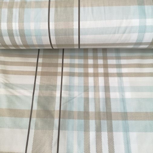 Kahverengi Mavi Kareli Poplin Kumaş