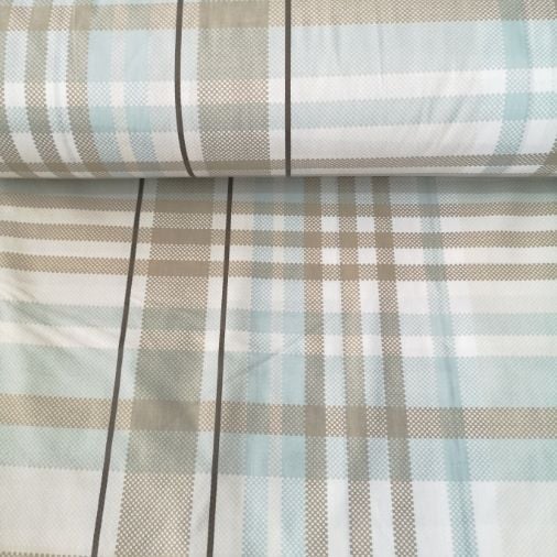 Kahverengi Mavi Kareli Poplin Kumaş