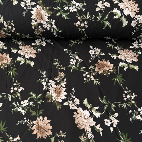 Büyük Orkide Desenli Viskon Kumaş Yeşil