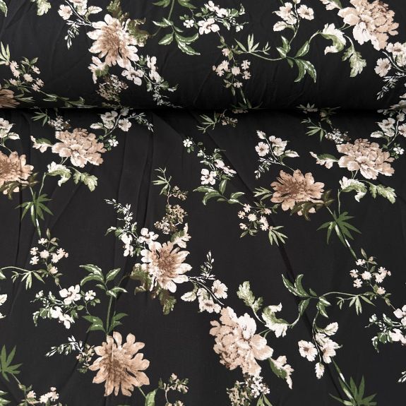 Büyük Orkide Desenli Viskon Kumaş Yeşil